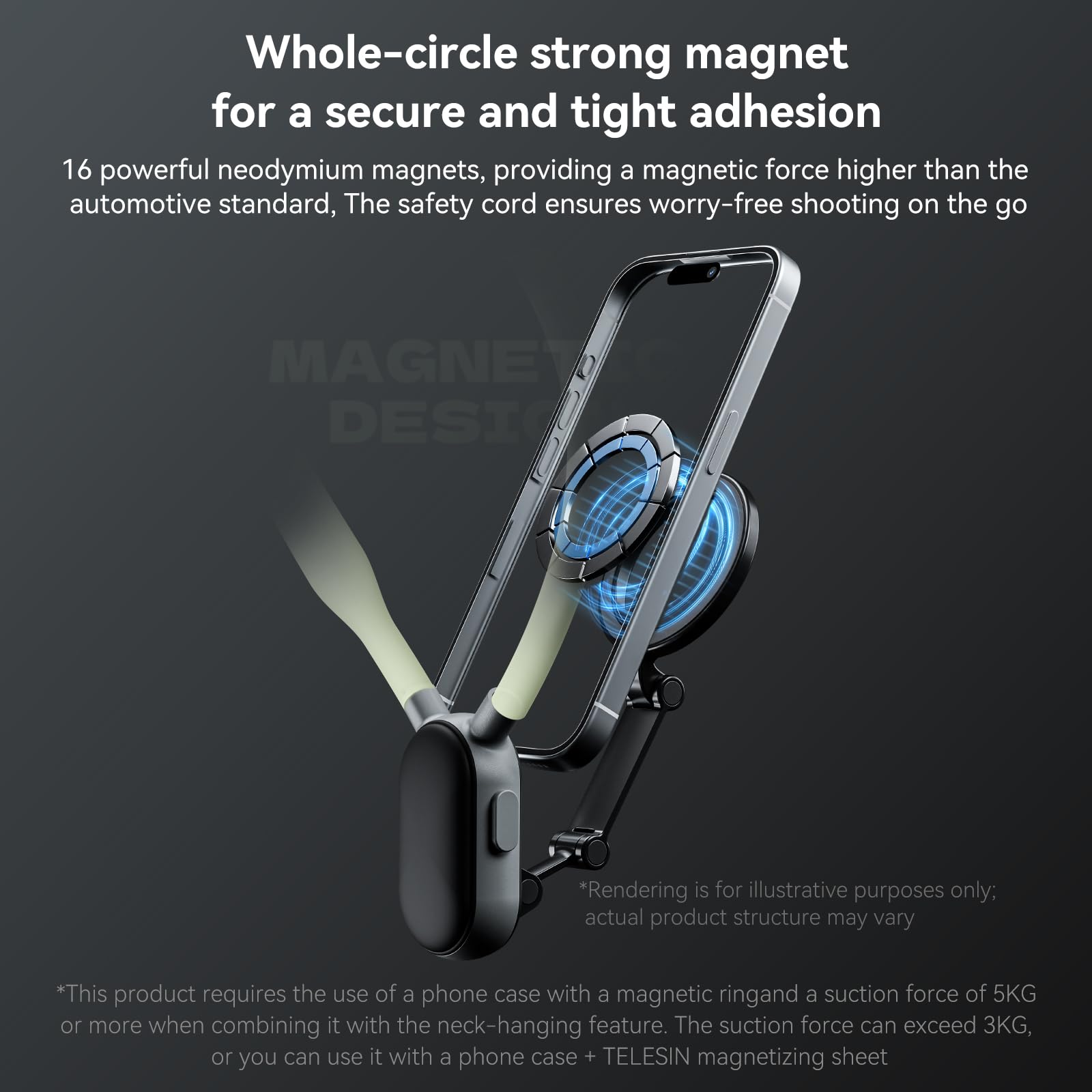 TELESIN Magnetic Neck Cell Phone Holder, POV/Vlog Recording Neck